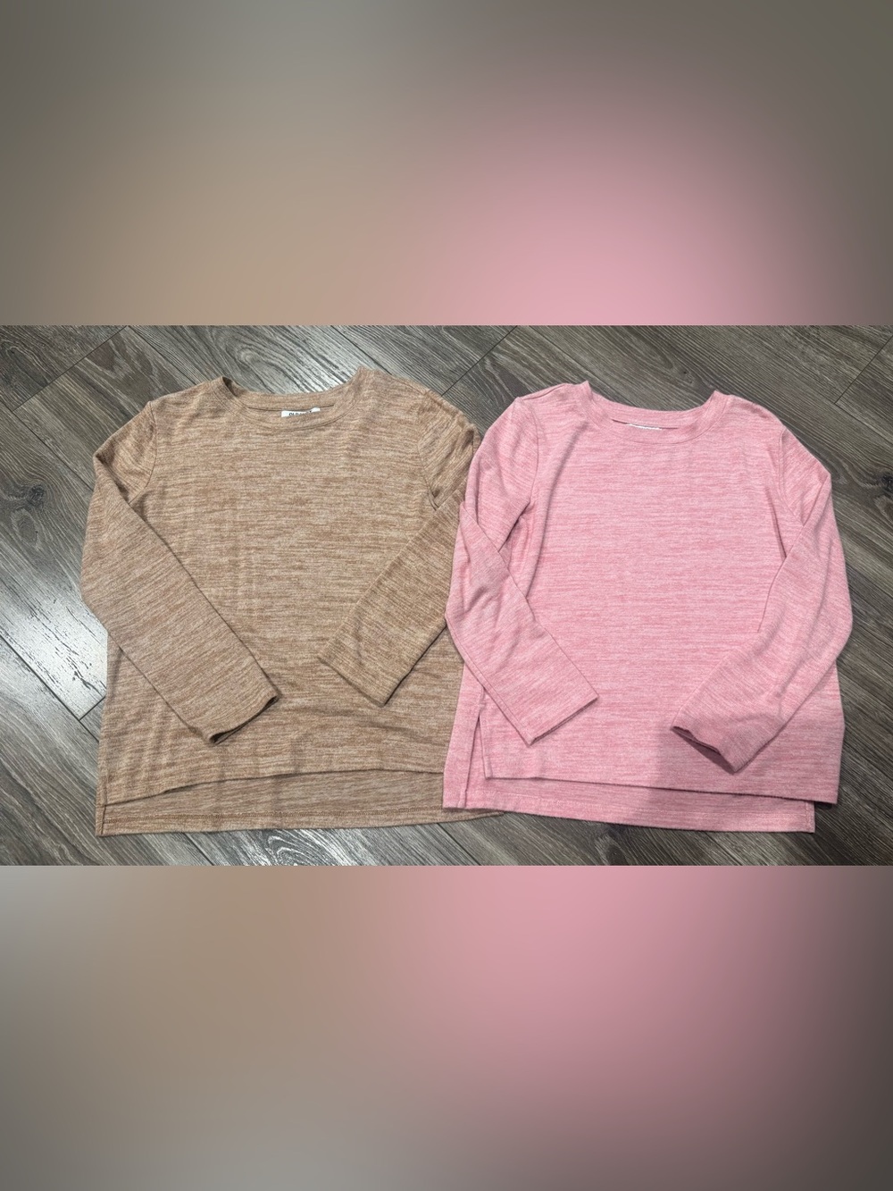 Old Navy Kids Long Sleeve Crewneck Tops - Pink and Tan Heather
